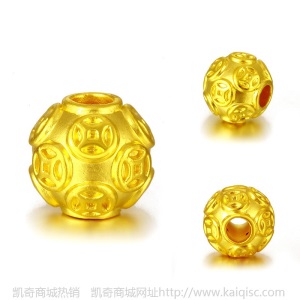3D硬金串珠金钱珠铜钱转运珠足金999金珠散珠手链送礼批发