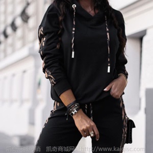 2020欧美速卖通秋冬女装时尚连帽长袖休闲运动套装