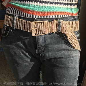 欧美新款时尚满钻腰带女简约大气十排钻重工镶嵌水钻腰链带钻皮带