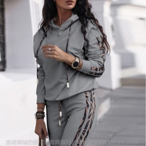 2020欧美速卖通秋冬女装时尚连帽长袖休闲运动套装