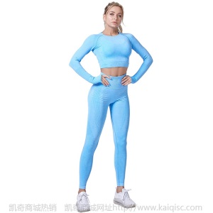 瑜伽服女欧美新款紧身套装点点无缝长袖健身服女士锻炼运动套装