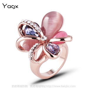凯奇时尚手饰花瓣猫眼石戒指 天然石水晶首饰亚马逊ebay跨境货源