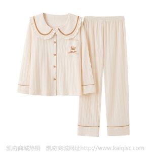 春秋款情侣睡衣女冬针织纯棉翻领开衫韩版纯色休闲甜美可爱家居服