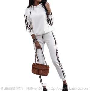 2020欧美速卖通秋冬女装时尚连帽长袖休闲运动套装
