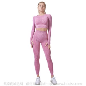 瑜伽服女欧美新款紧身套装点点无缝长袖健身服女士锻炼运动套装