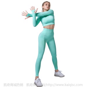 瑜伽服女欧美新款紧身套装点点无缝长袖健身服女士锻炼运动套装