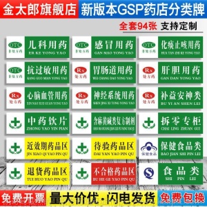 拆零专柜药店药品分类分区标识牌药房分组药柜分区域GSP认证标签