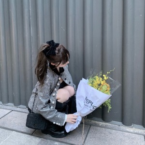 CHICYOU【精致大小姐】50%羊毛英伦格子亮片钻扣丝绒领富家女外套