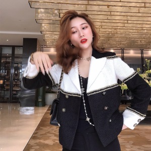 定制大牌名媛黑白羊毛小香风外套秋冬新款女短外套西装显瘦潮