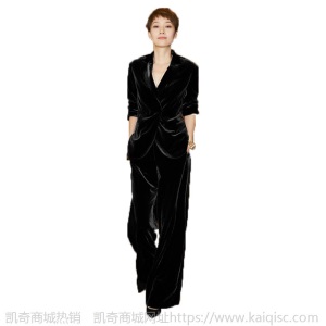 马伊琍明星同款蓝色丝绒职业套装高端女装两件套西服长裤秋季新款