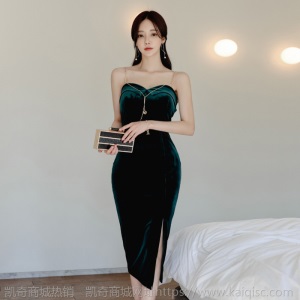 宴会一字露肩背礼服女2021春装无袖日常修身抹胸连衣裙送吊带项链