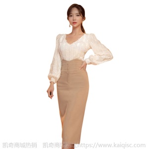 名媛礼服套装女显瘦洋气紧身蕾丝上衣包臀一步半身裙OL职业两件套