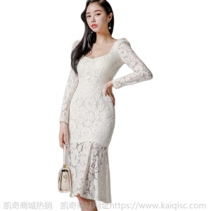 白色蕾丝连衣裙2021春季新款气质修身收腰显瘦宴会包臀礼服裙女装