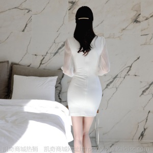 网纱袖白色职业女装2021早春新款时尚气质优雅显瘦修身连衣裙开叉