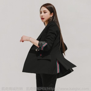 秋新款韩版时尚气质修身长袖织带边西服外套修身高腰西裤套装