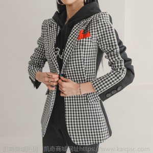 2020初秋韩版名媛高档千鸟格撞色小西装外套高腰纯色显瘦西裤套装