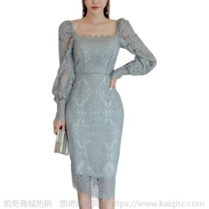蕾丝透视镂空礼服女人味2020秋冬气质优雅修身显瘦花边包臀连衣裙