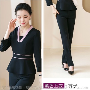 美容院工作服女士秋冬前台职业装长袖制服套装足浴服务员SPA制服