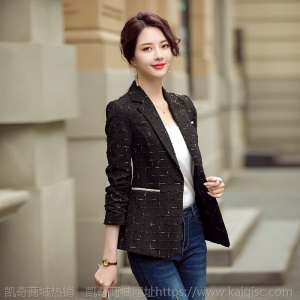短款修身小西装女长袖春秋小个子网红西服新款休闲小香风格子外套