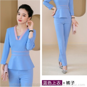 美容院工作服女士秋冬前台职业装长袖制服套装足浴服务员SPA制服
