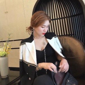 定制大牌名媛黑白羊毛小香风外套秋冬新款女短外套西装显瘦潮
