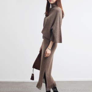 时尚套装裙女2020春秋新款宽松加厚毛衣开叉流苏裙凯奇休闲两件套