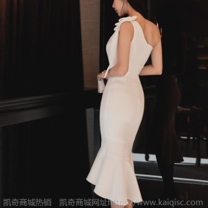宴会晚礼服女2021春夏新品中长款韩国站年会名媛露肩敬酒服连衣裙