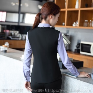 秋冬款假两件长袖衬衫工装酒店西餐厅服务员马甲工作服定制绣LOGO