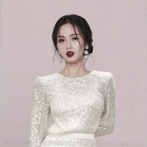 GABBY进口人丝璀璨星光 早秋气质修身亮片圆领长袖上衣两件套装裙