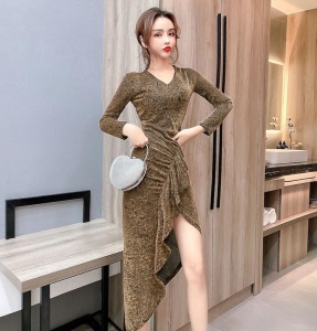 不规则荷叶边礼服女2020秋装新款性感气质修身显瘦内搭包臀打底裙