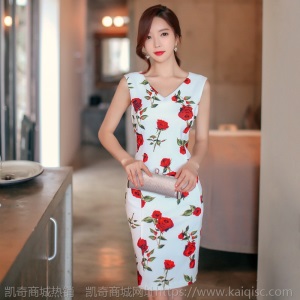 印花无袖礼服女2021春夏装新款OL气质修身包臀收腰显瘦连衣一步裙