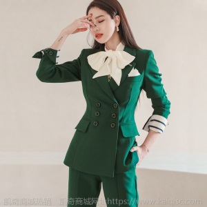 新款韩版秋冬气质修身双排扣西装外套上衣收腰显瘦职业裤套装