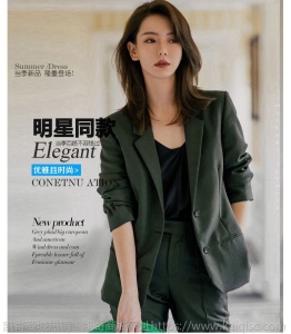 明星同款墨绿色西装套装女初秋新款韩版时尚气质休闲西服批发