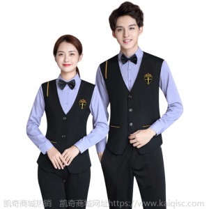 秋冬款假两件长袖衬衫工装酒店西餐厅服务员马甲工作服定制绣LOGO