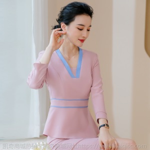 美容院工作服女士秋冬前台职业装长袖制服套装足浴服务员SPA制服