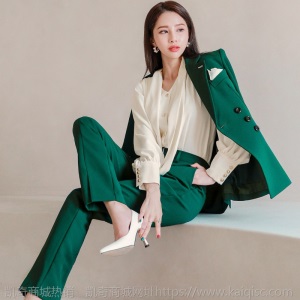 新款韩版秋冬气质修身双排扣西装外套上衣收腰显瘦职业裤套装