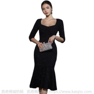 亮丝鱼尾礼服裙女2020冬装新款名媛气质修身东大门包臀连衣裙洋气