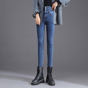 高腰牛仔裤女显瘦小脚春秋秋2021年新款弹力紧身修身休闲铅笔长裤