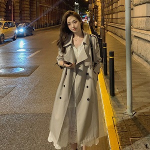 2021春秋季新款韩版名媛时尚大气时尚宽松过膝中长款风衣外套女