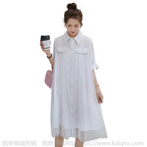 2020春夏新款很仙的网纱连衣裙超仙小个子过膝衬衫裙女宽松中长款