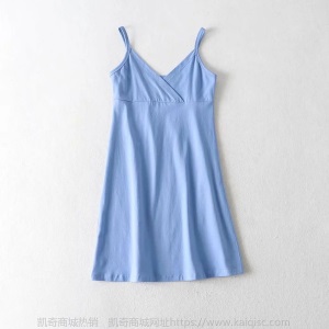 凯奇速卖通明星同款连衣裙夏2020新款仙女BM纯色交叉吊带短裙