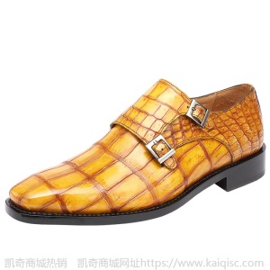  虎狼之狮定制鳄鱼肚皮鞋固特异男鞋平跟正装鞋宴会商务潮流休闲鞋