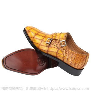  虎狼之狮定制鳄鱼肚皮鞋固特异男鞋平跟正装鞋宴会商务潮流休闲鞋