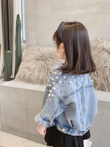 一件代发2021春款女童满天星珍珠外套儿童牛仔小女孩洋气外套批发
