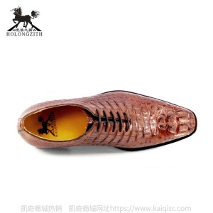 虎狼之狮定制真鳄鱼皮固特异男鞋意大利手工皮鞋低帮鞋皮鞋正品4W