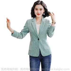 灯芯绒绿色小西装女外套2019秋冬季新款韩版修身女士上衣长袖西服