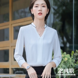 白色七分袖衬衣女职业2019春秋韩版新款寸正工装工作服长中袖衬衫