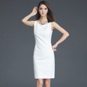 播音主持艺考服装女2019新款时尚气质修身显瘦白色打底无袖连衣裙