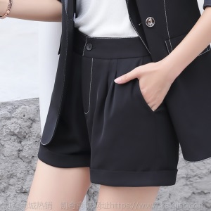 黑色西装套装女春夏季气质女神范职业高端时尚洋气西服短裤两件套