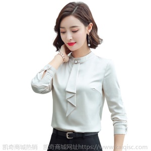 2019春秋新款长袖红色衬衫女职业装工作服韩版立领白色长袖衬衣女